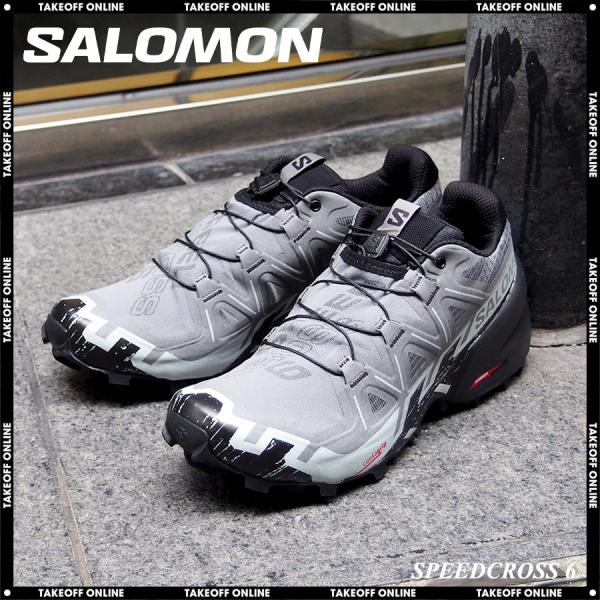 サロモン スニーカー メンズ スピードクロス6 グレー/ブラック トレイルランニングシューズ SALOMON SPEEDCROSS 6 QUIET SHADE/BLACK/PEARL BLUE