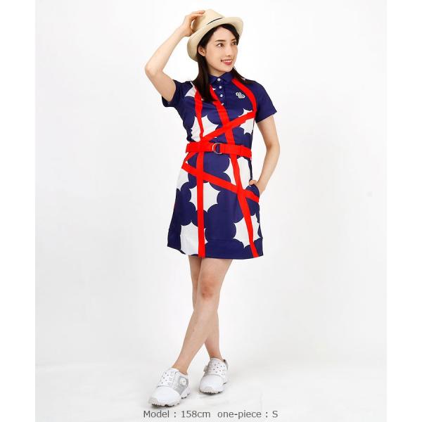 Bigジオメトリック ベルト付半袖ワンピ ゴルフウェア Efficace エフィカス 19春夏新作 ベルト ゴルフウェア レディース ゴルフ 春夏ワンピース 19eft S014 私ときどきゴルフ女子