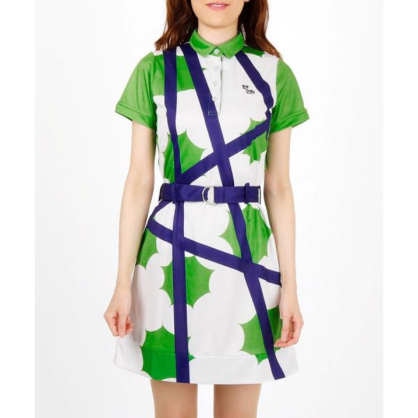 Bigジオメトリック ベルト付半袖ワンピ ゴルフウェア Efficace エフィカス 19春夏新作 ベルト ゴルフウェア レディース ゴルフ 春夏ワンピース 19eft S014 私ときどきゴルフ女子