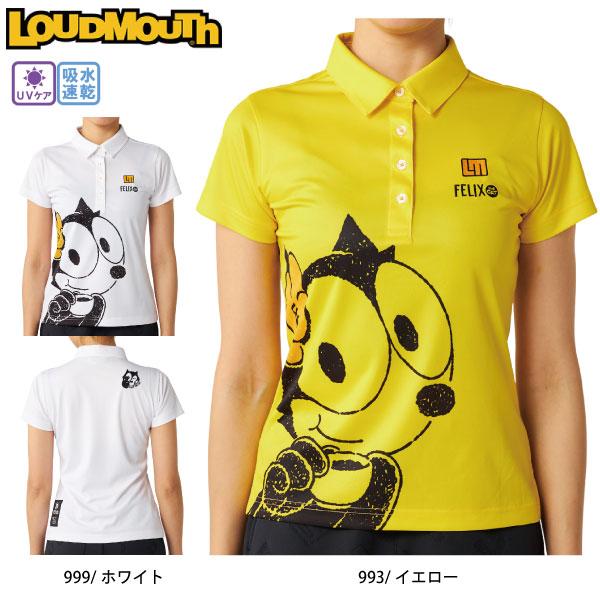 春夏特価 ネコポス対象 ゴルフウェア 半袖 ラウドマウス LOUDMOUTH×FELIX 765660 レディース FELIX THE CAT コラボシャツ 総柄 フィリックス 吸汗速乾 UV