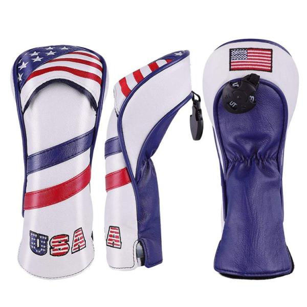 特価処分品】【3個セット】 PUレザー 米国旗 ウッドヘッドカバー (#1