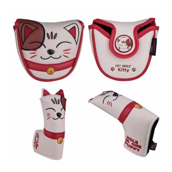 『ねこ』♪かわいぃ♪軟鉄スクエア・レディース　パター・カバー付き メール便配送無料】マグネット式 招き猫 マレット ブレードパター PU