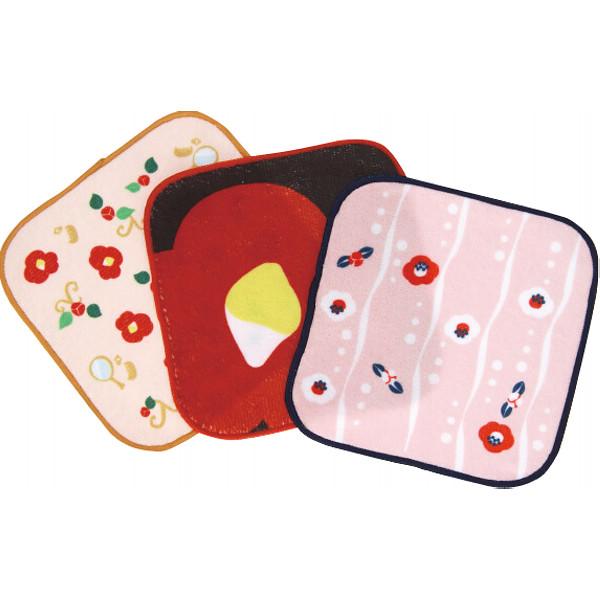 小さなポケットにも楽々入る、可愛い柄の3枚セット●ミニタオル3枚●綿55％・ポリエステル45％●現品約16×16ｃｍタイプ：つばき42309314