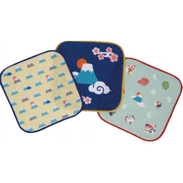小さなポケットにも楽々入る、可愛い柄の3枚セット●ミニタオル3枚●綿55％・ポリエステル45％●現品約16×16ｃｍタイプ：富士山42309317