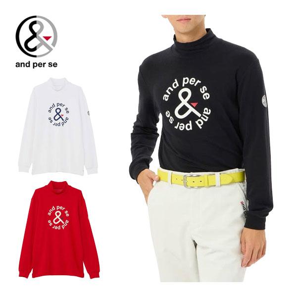 アンパスィ and per se セルヒート サークルブランドロゴ ハイネック 長袖シャツ ゴルフウェア メンズ M-LL AMF9234W6 and per se（アンパスィ） セルヒート サークルブランドロゴ