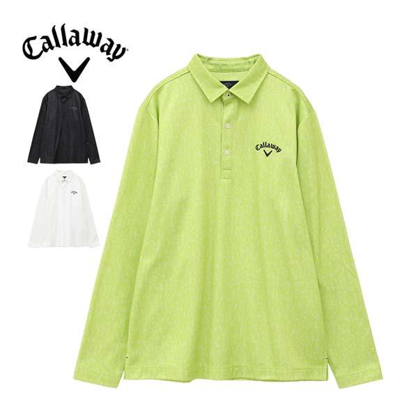 キャロウェイ フェザープリント 裏起毛 長袖 ポロシャツ ゴルフウェア メンズ 2024年秋冬モデル M-3L C24233113 Callaway（キャロウェイ） フェザープリント 裏起毛 長袖 ポロシャツ