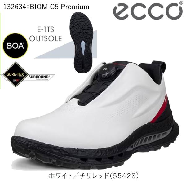 ECCO エコー バイオム シー5 プレミアム ゴルフシューズ （132634-55428）ホワイト/チリレッド 2026