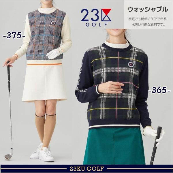 ★２３区ゴルフ　レディース　グレンチェック長袖ポロシャツ　Ｌ新品★ ☆23区ゴルフ レディース グレンチェック長袖ポロシャツ L新品