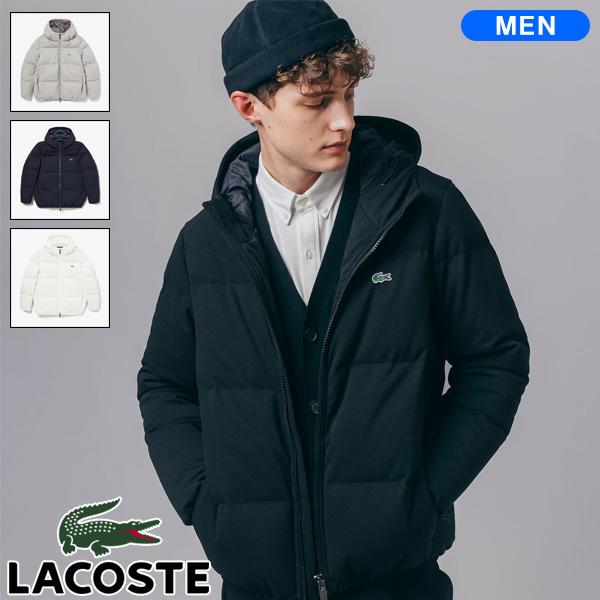 Lacoste フード付きダウンジャケット ホワイト ラコステ LACOSTE ピケダウンジャケット （ブラウン