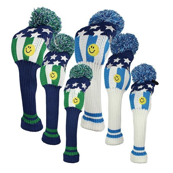 ブルーティーゴルフ スマイルニットヘッドカバー【HC-018】５点セット ブルーティー ゴルフ BLUE TEE GOLF ヘッドカバー ニット