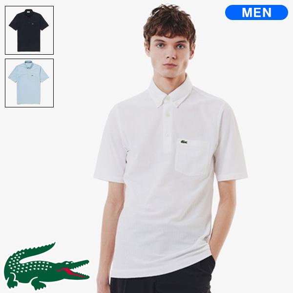 ラコステ LACOSTE 鹿の子地ポロシャツ ホワイト ラコステ LACOSTE 鹿の子地切り替え同色ストライプボタンダウン