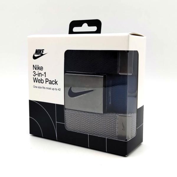 NIKE ナイキ 3-IN-1 WEB PACK 3イン1 ウェビングベルトパック ブラック/グレー/ネイビー メタルバックル DS5006-902X ONE SIZE