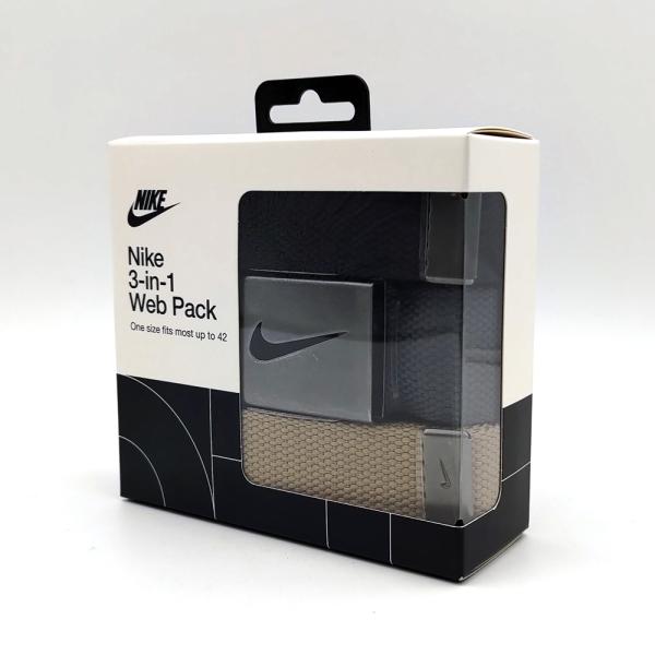 NIKE ナイキ 3-IN-1 WEB PACK 3イン1 ウェビングベルトパック ブラック/カーキ/ダークレー メタルバックル DS5006-932X ONE SIZE