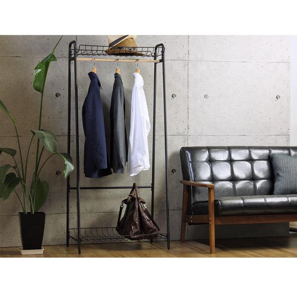 コートハンガー ヴィンテージ風 ハンガーラック ワイヤー棚 カゴ
