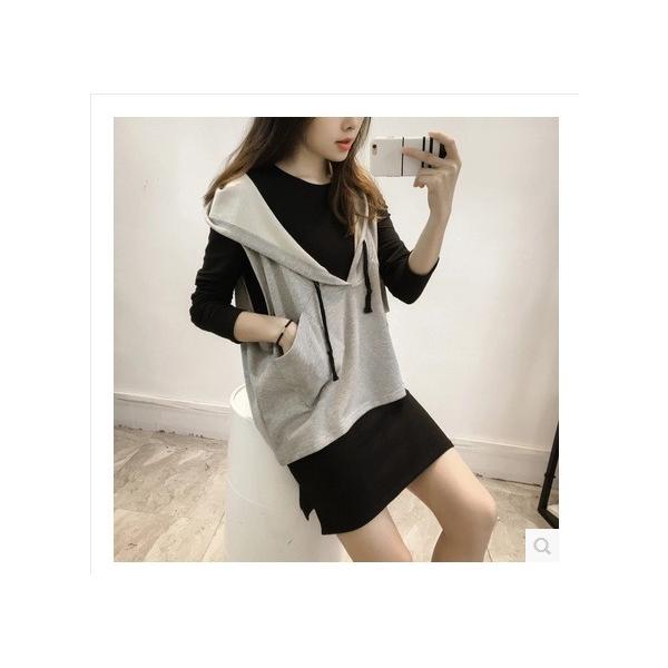 パーカー レディース カットソー ワンピース ベスト 重ね着風 2点セット バイカラー 可愛い 秋冬 Good Clothes 品質1か月保証付 Aepa0198 Good Clothes 通販 Yahoo ショッピング