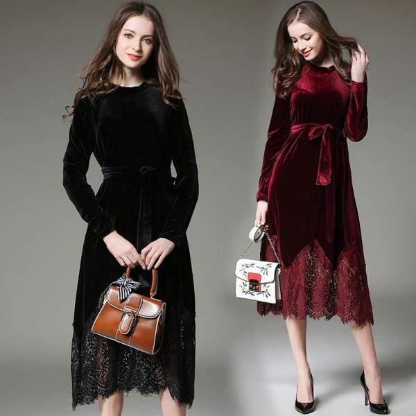 ベルベット ワンピース 透け感 レース ベロア 長袖 フレア ロング丈 フォーマル パーティー レディース Good Clothes 品質1か月保証付 Wanpi0136 Good Clothes 通販 Yahoo ショッピング