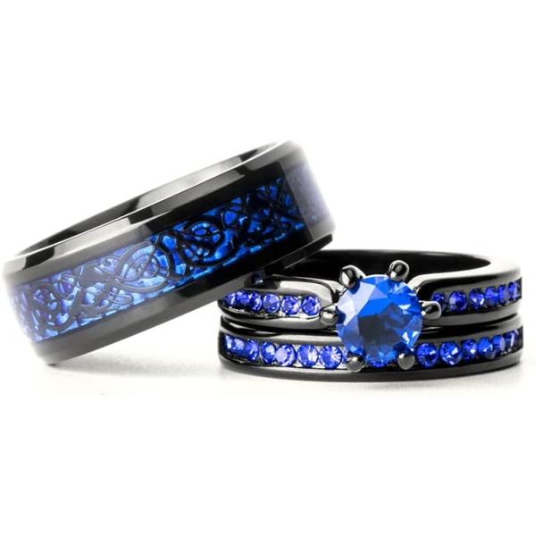 【並行輸入品】GYジュエリーカップルリングブライダルセットHis Hersブラックステンレススチール10 Kブラックウェディングバンド