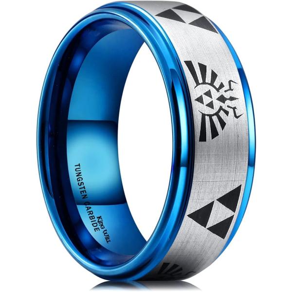 【並行輸入品】King Will Nature メンズ 8mm 炭化タングステン 結婚指輪 クリスマスパターン 木製象嵌バックグラウンド フラットスタ
