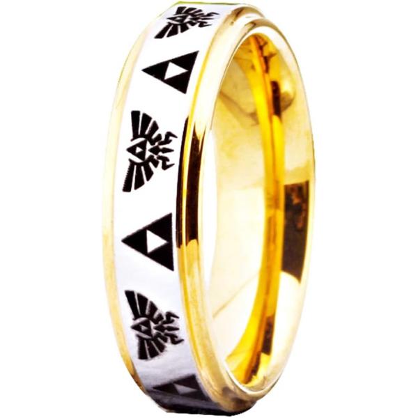 【並行輸入品】クラウド ダンサーフリー カスタム 彫刻 ザ レジェンド ゼルダ リング - クレスト トライフォース リング ゴールド ステップ タン