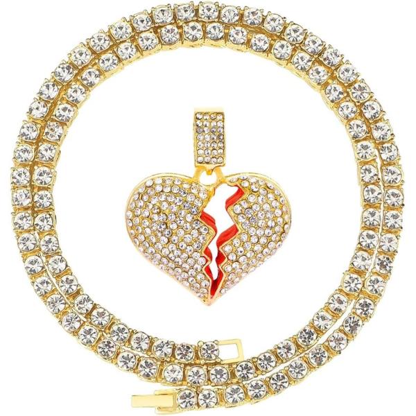 【並行輸入品】HH BLING EMPIRE アイスアウト ブロークンハートチェーン 男女兼用 シルバーゴールドダイヤモンドハートペンダント テニスネ