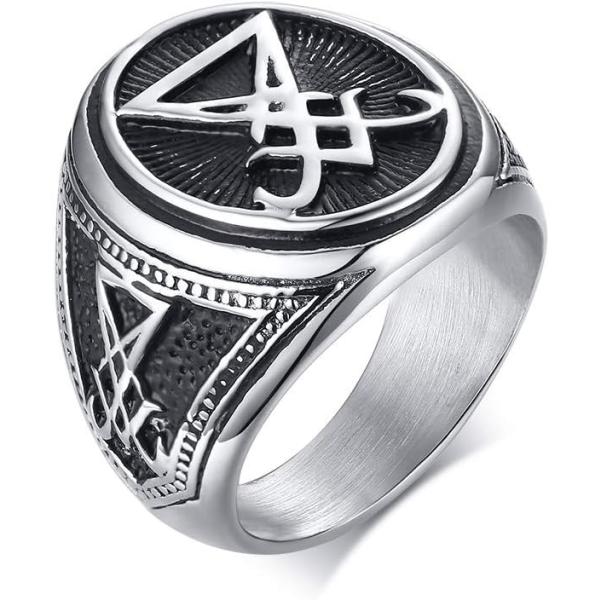 謎のサタンリング。 並行輸入品】VNOX シギル ルシファー サタン シンボル 印章 リング