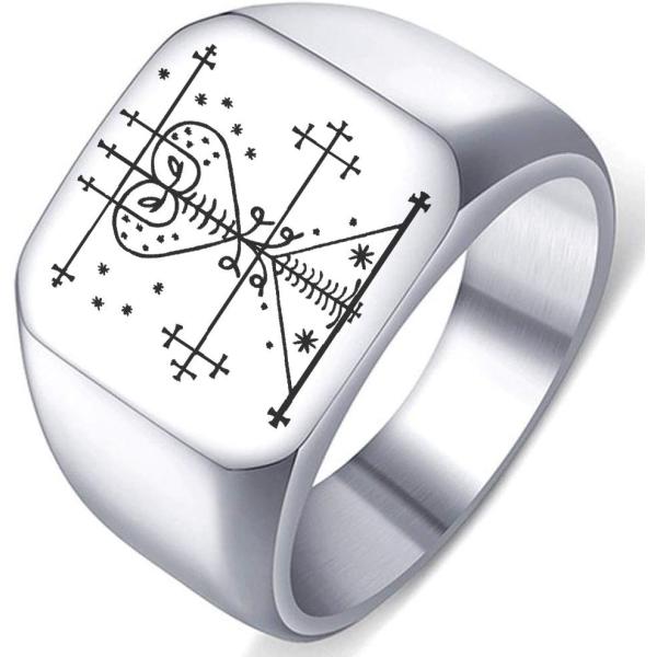 【並行輸入品】Engraved Loa Veve of Maman Brigitte Silver Stainless Steel Men's Wom