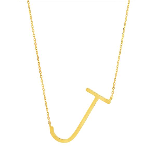 【並行輸入品】スターリングシルバー 14K イエローゴールド オーバーレイ ラージ サイドウェイ ブロック イニシャル 延長可能ネックレス 16
