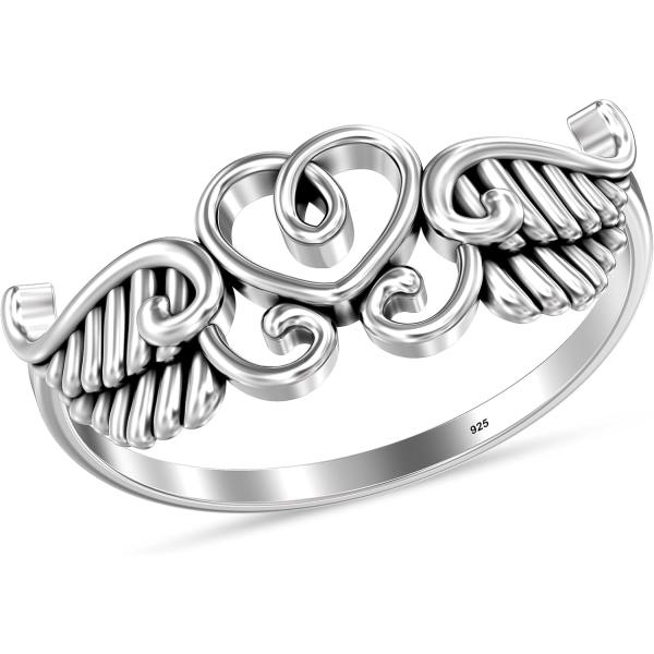 【並行輸入品】LeCalla 925 Sterling Silver Angel Wings Heart Rings for Women Hypoal
