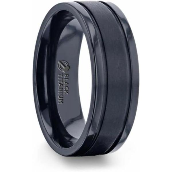 【並行輸入品】Men's Wedding Band Brushed Center Black Titanium Men's Wedding Ring