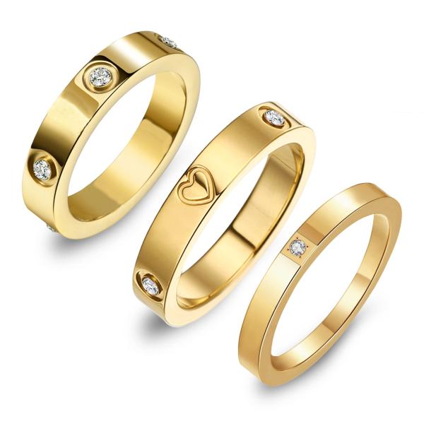 【並行輸入品】3個 ラブフレンドシップリング 女性用 18K ゴールド シルバー ローズメッキ キュービックジルコニア リング ステンレススチー