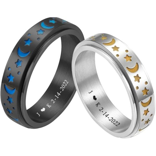 【並行輸入品】LiFashion Personalized Luminous Sun Moon Couple Rings for Him Her 2P