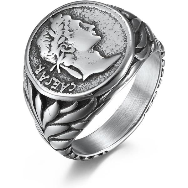 【並行輸入品】Men Ring Engraved Promise Rings for Him Titanium Silver Stainless S