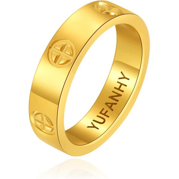 【並行輸入品】YUFANHY ラブフレンドシップ カップルリング ファッション かわいい シンプル ユニーク 18K ゴールド ステンレススチールリン