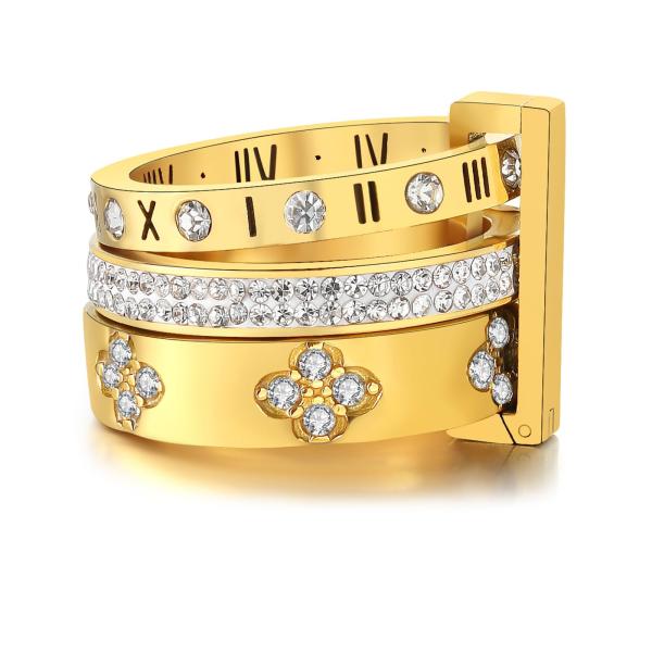 【並行輸入品】YIKOXI 14K クローバーリング ラブフレンドシップ ラッキーチャンキーリングセット キュービックジルコニア ゴールドリング