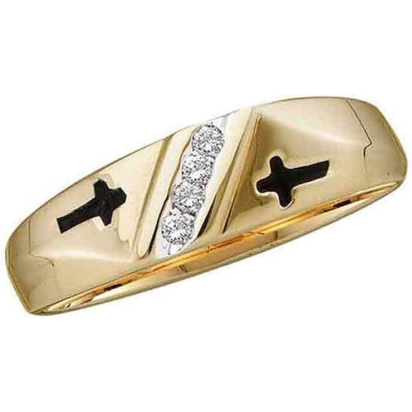 【並行輸入品】Solid 14k Yellow Gold Men's Round Diamond Double Cross Wedding Band