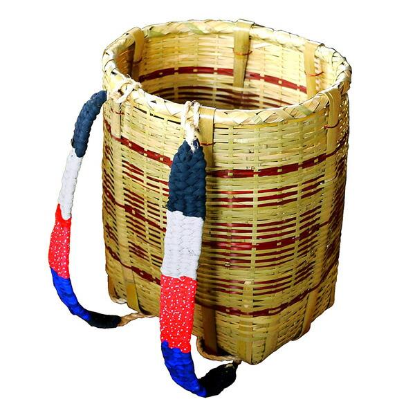 岩手県鳥越地方背負いかご 収穫用 山菜 キノコ　ひも付き 市場かご 背負い籠 （丸） 大 山菜採り キノコ採り 収穫 農産物 道具入れ かご