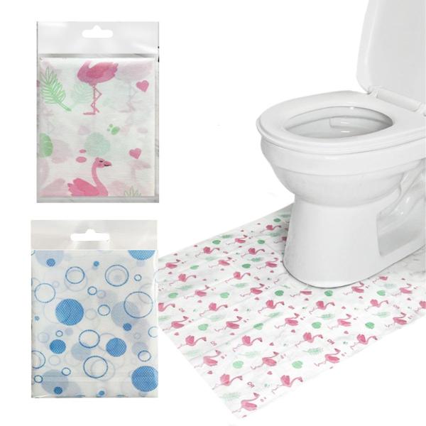 SALUDABLE トイレマット おしゃれ 使い捨て 防水 トイレ 床 シート 介護 清潔 簡単掃除 (10枚入り（気泡柄 x5+フラミンゴ柄 x5）