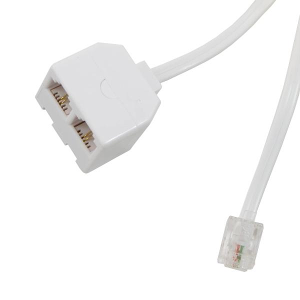 マクサー電機 モジュラーコード 電話線 延長&2分配コード ノーマルタイプ 5m ホワイト 6極 2芯・4芯用