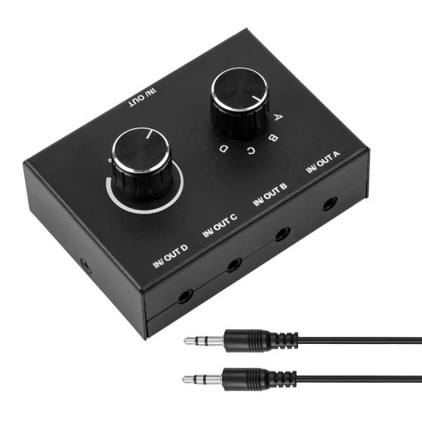 4ポートオーディオスイッチ、3.5mmオーディオスイッチャー、ステレオAUXオーディオセレクター、4入力1出力/1入力4出力オーディオスプリッタースイ