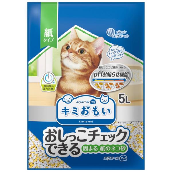 エリエール Pｅｔ エリエールペット キミおもいおしっこチェックできる固まる紙のネコ砂5L
