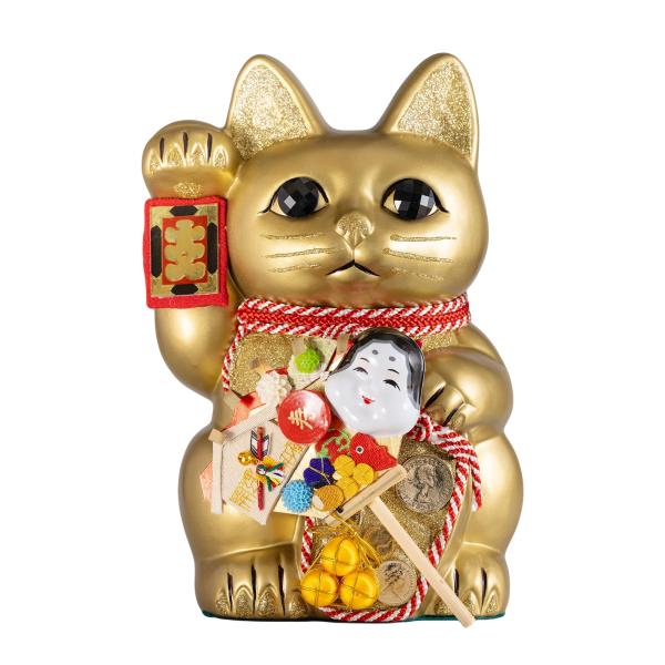 ご縁猫 福あつめ(L-SIZE 金 Gold）右手あげ/陶器＿lucky cat 招き猫