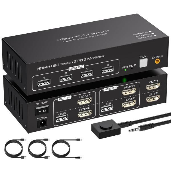 4K 60Hz USB3.0 HDMI KVM 切替器 デュアル モニター 2PC 共有 4K 60Hz USB3.0 HDMI KVM 切替器 デュアル モニター 2PC 共有