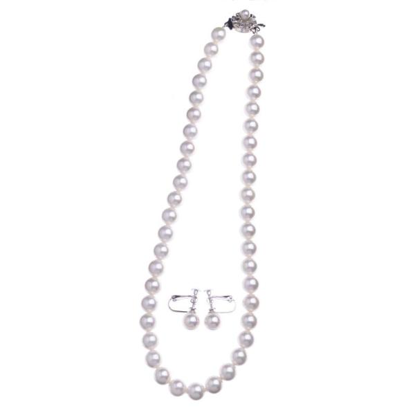 アウローラ 高級花珠オーロラ本貝パール9mmネックレス イヤリング ピアス セット 日本製 16インチ (オーロラクリーム ＆ イヤリング)