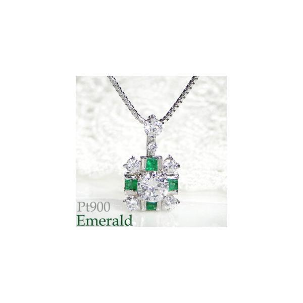 pt900 プラチナ エメラルド ダイヤモンド ペンダント ネックレス
