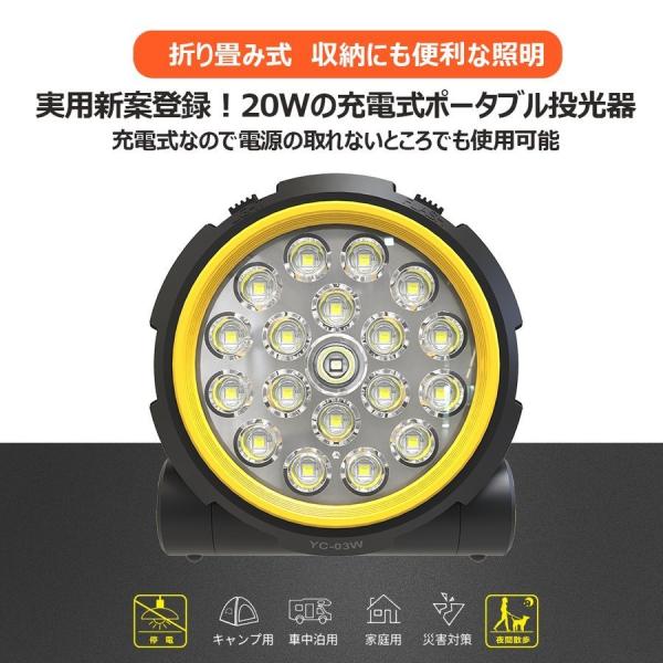 グッドグッズ 充電式 LED投光器 20W 2000LM ポータブル投光器 LED作業灯 夜間作業 防災 電設 軽量 工事用 マグネット付 作業灯 防水 実用新案登録 YC-03W