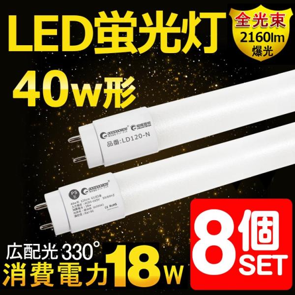 8Zbg LEDu 40W 120cm  Lp330x F O[ {ݗp ߓd G13 ȃGl t LD120-N LD120-N-8