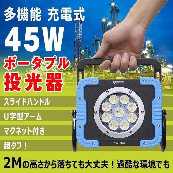 GOODGOODS LED投光器 充電式 45W 4500lm IP65 防水 停電 作業灯 ワークライト 昼光色 ポータブル 屋外照明 防災グッズ 工事 YC-45U :YC-45U-otu-1:GOODGOODS Yahoo!店 - 通販 - Yahoo!ショッピング GOODGOODS LED投光器 充電式 45W 4500lm IP65 防水 停電 作業灯 ワークライト 昼光色 ポータブル 屋外照明 防災グッズ 工事 YC-45U :YC-45U-otu-1:GOODGOODS Yahoo!店 - 通販 - Yahoo!ショッピング