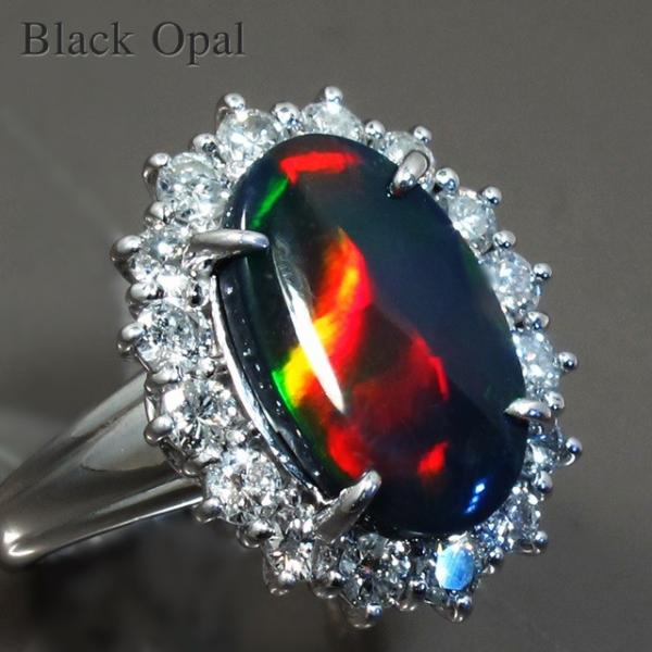 天然ブラックオパール 2.865ct 天然ダイヤモンド 総1.17ct プラチナ