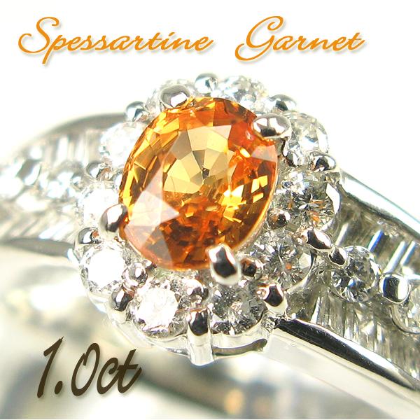 大粒 天然スペサルティンガーネット1ct 天然ダイヤ 0.82ct プラチナ 