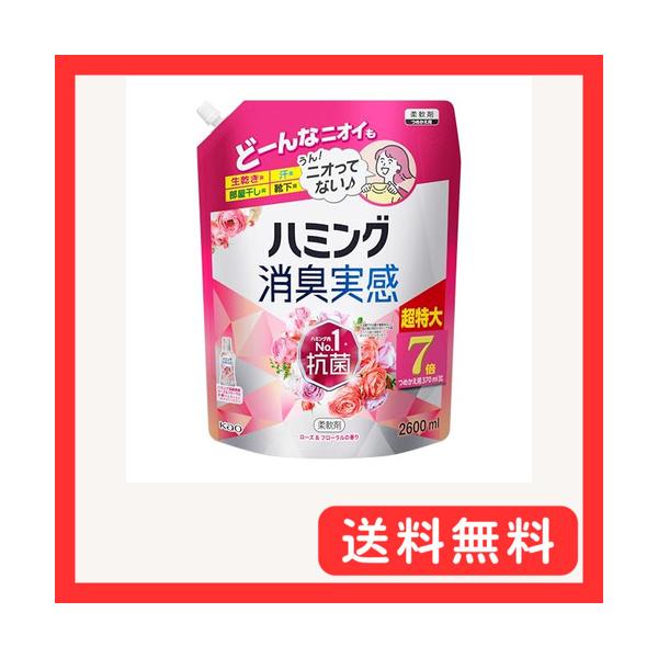他サイト： ハミング 大容量消臭実感 柔軟剤 つめこみ洗いも、部屋干しも、無敵消臭 内Nｏ.1抗菌 ローズ&amp;フローラルの香り つめかえ用 2600mlの商品画像